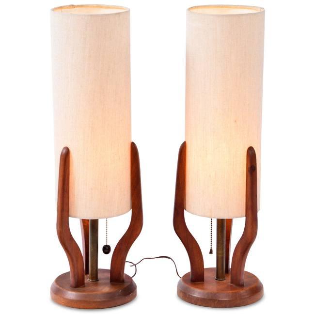 Wood Table Lamp with Cylinder Shade
