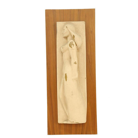 Cream Female Figure Relief On Wood Wall Panel