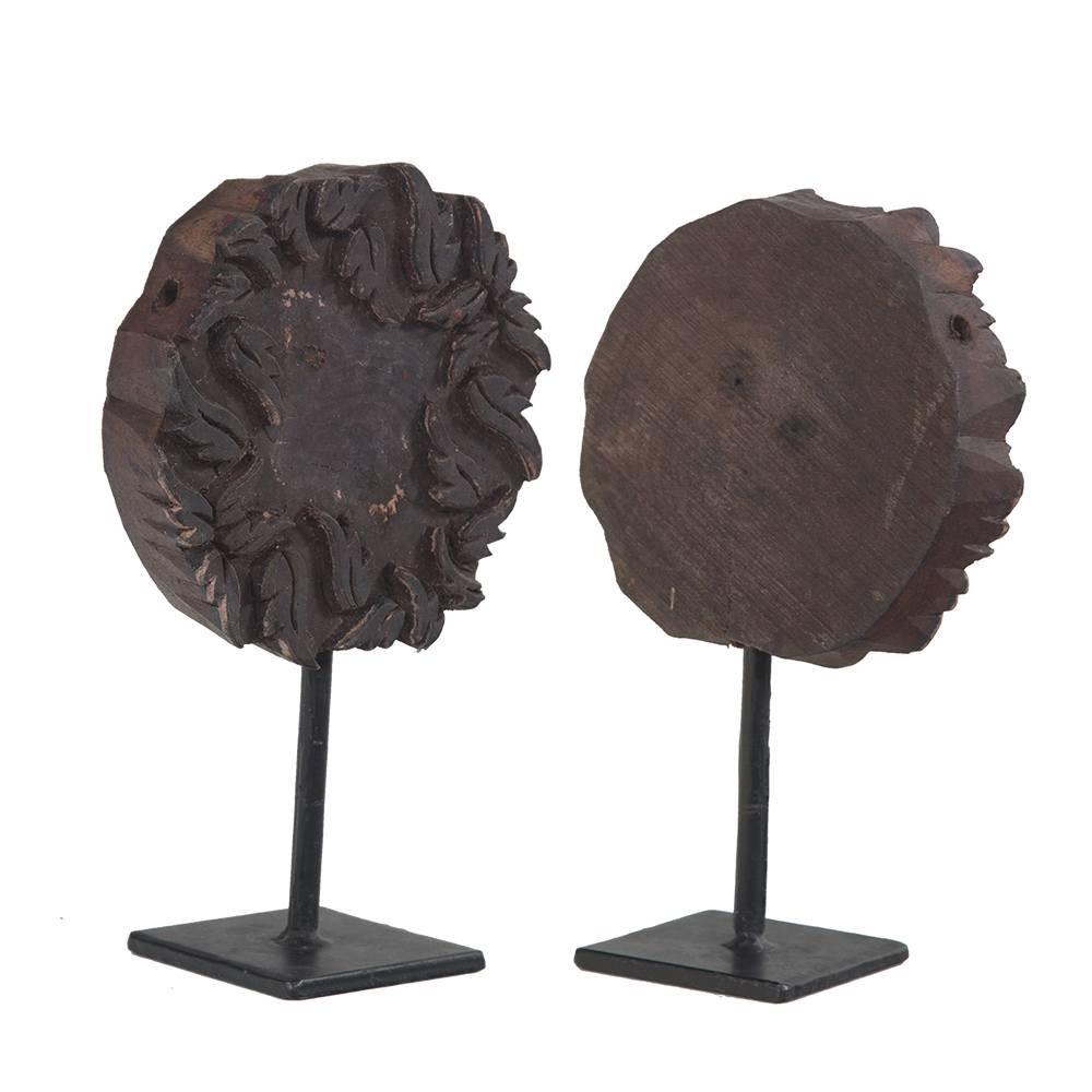 Wood Dark Round Patterned Printing Block on Stand (A+D)