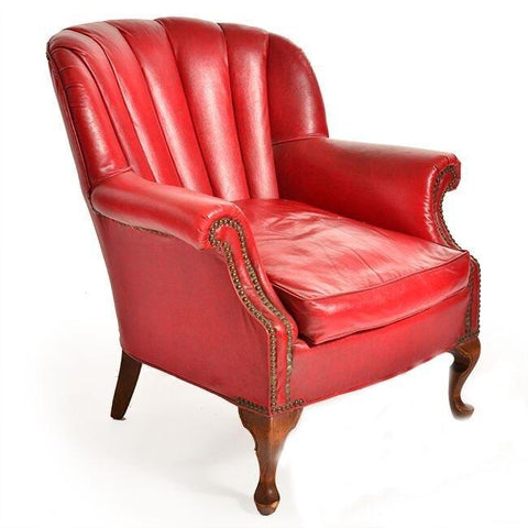 Red Leather Shell Back Armchair