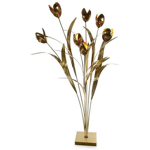 Tall Brass Flowers Floor Sculpture - 1 of 2