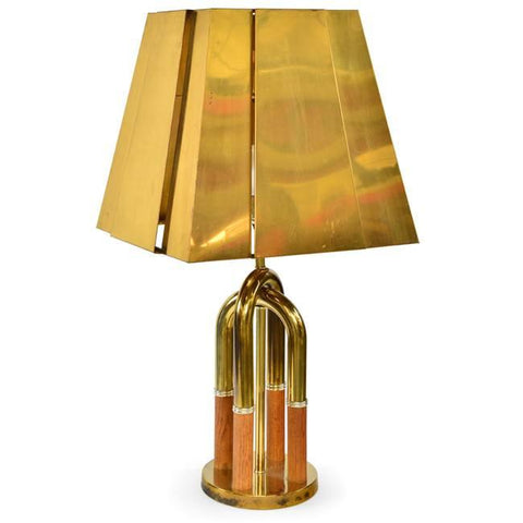 Brass and Wood Table Lamp