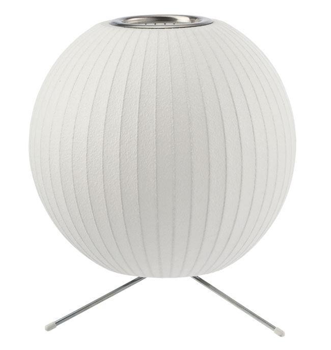 White Nelson Ball Table Lamp on Tripod Base Gil Roy Props