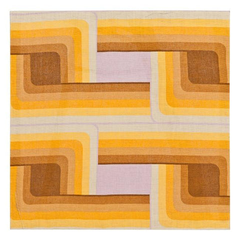 Mustard Lines Vintage Fabric Art - Square