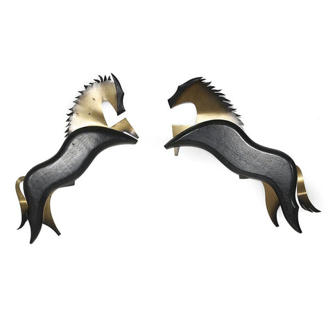 Pair of Black + Brass Horse Wall Art