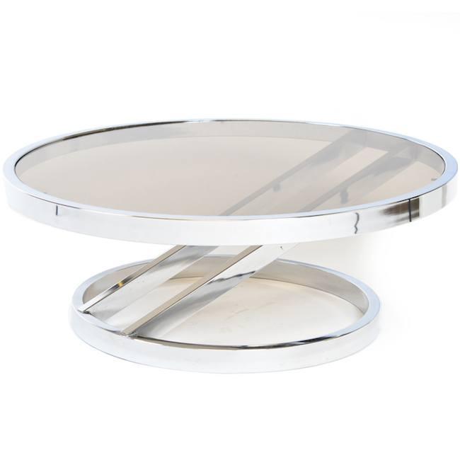 Round Chrome and Smoked Glass Coffee Table