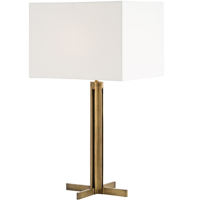Brass Pole Table Lamp w Square Shade