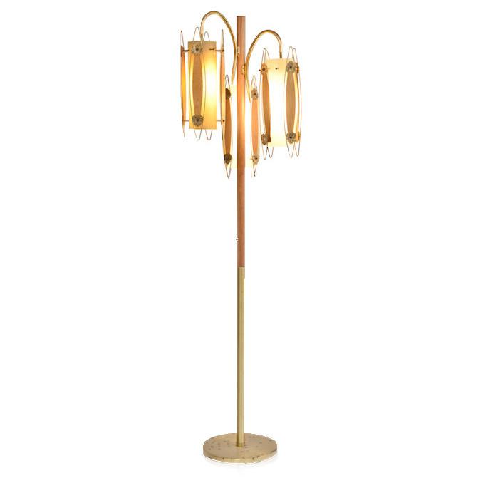 Gold & Wood Triple Pendant Modern Floor Lamp