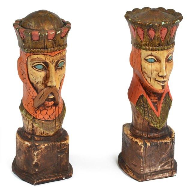 Wood Carved King and Queen Portrait Figures