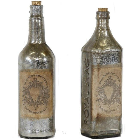 Silver Glass Moulin De Courteul Bottles Set of 2