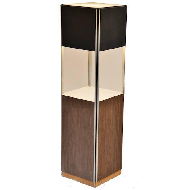 Wood and Black Rectangle Floor Lamp