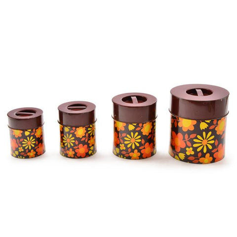 Canisters Set of 4 - Brown / Orange Flowers