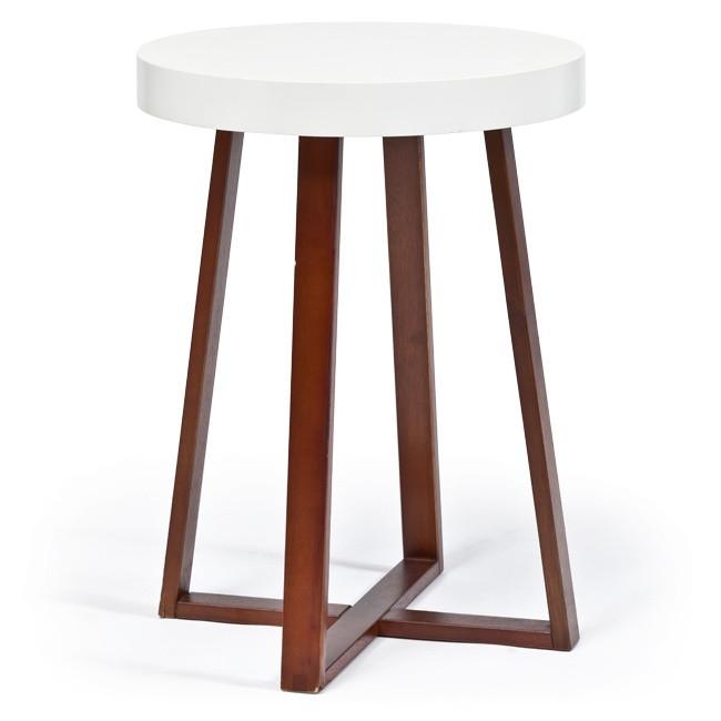 Wood & White Round Top Contemporary Side Table