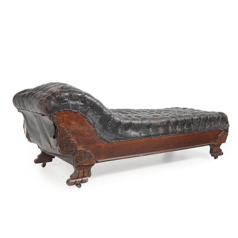 Victorian Black Leather Chaise