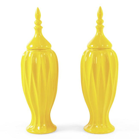 Yellow Tall Jar with Spire Lid