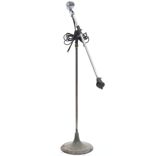 Chrome Pole Microphone on Grey Metal Stand