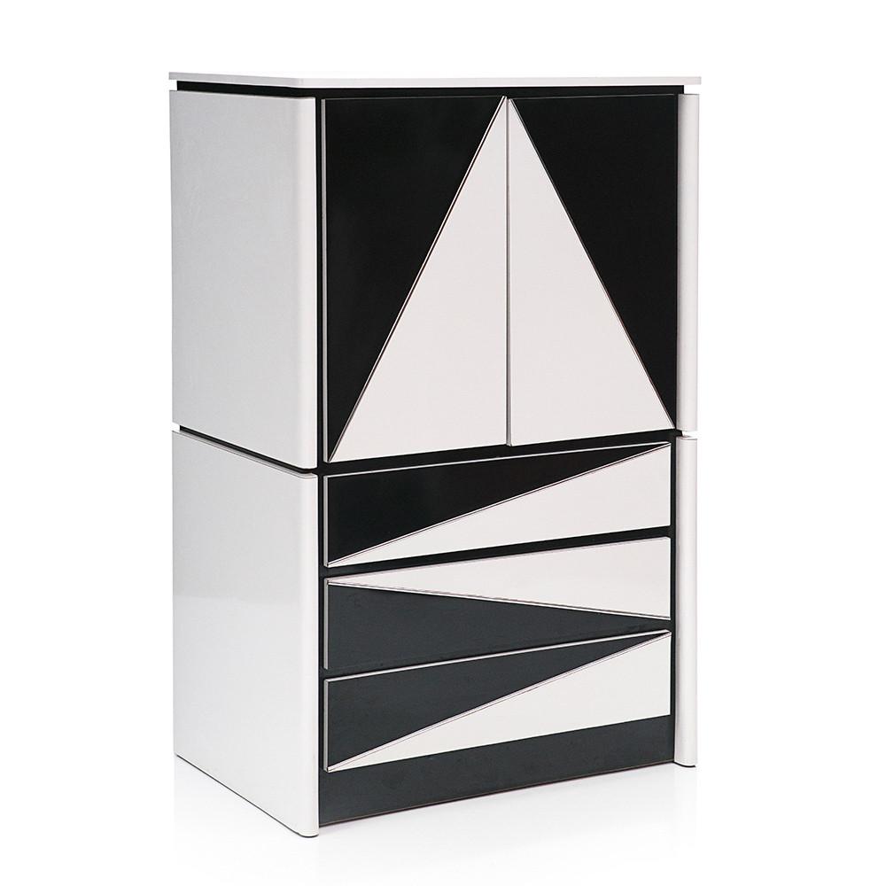 Black & White Triangular Pattern Highboy Dresser