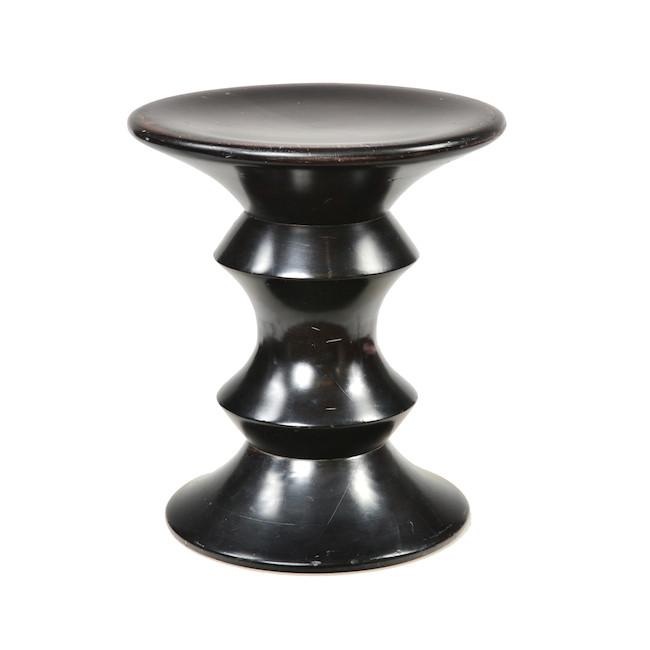 Short Black Turned Wood Pedestal / Side Table / Stool