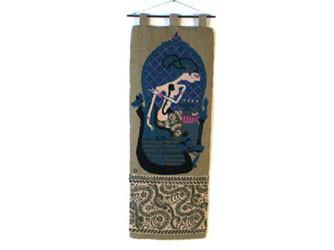 Pale Green and Blue Woman Vintage Rug Tapestry