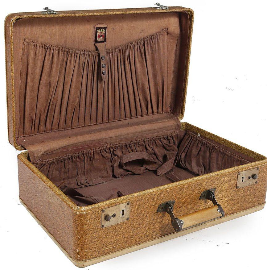 Tan Suitcase with Wooden Weave