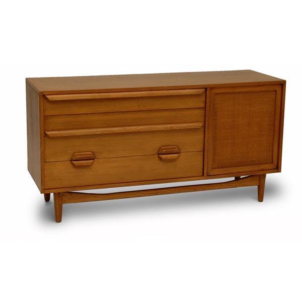 Tall Natural Wood Danish 2-Piece Credenza Cabinet