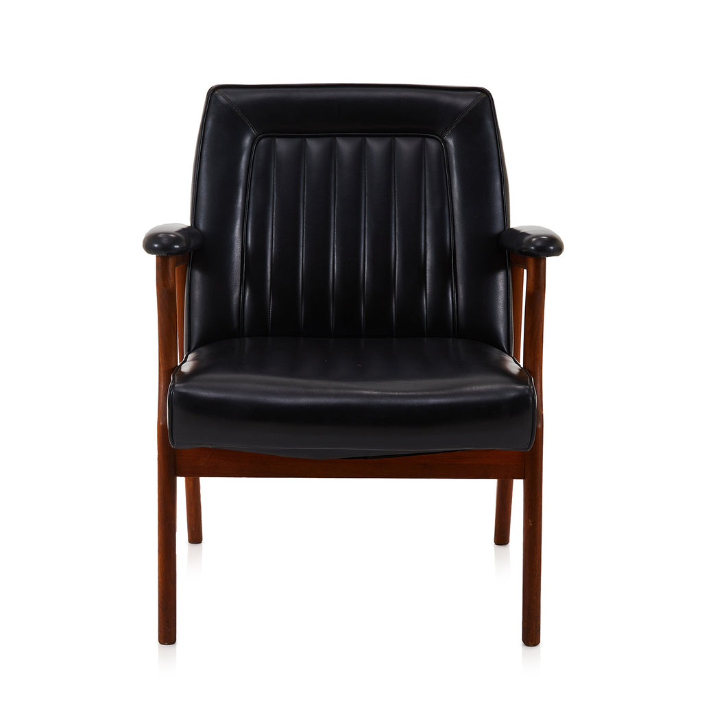 Black Leather & Wood Mid Century Arm Chair