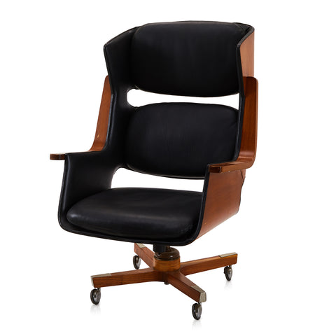 Black Leather & Bentwood Segmented Executive Chair