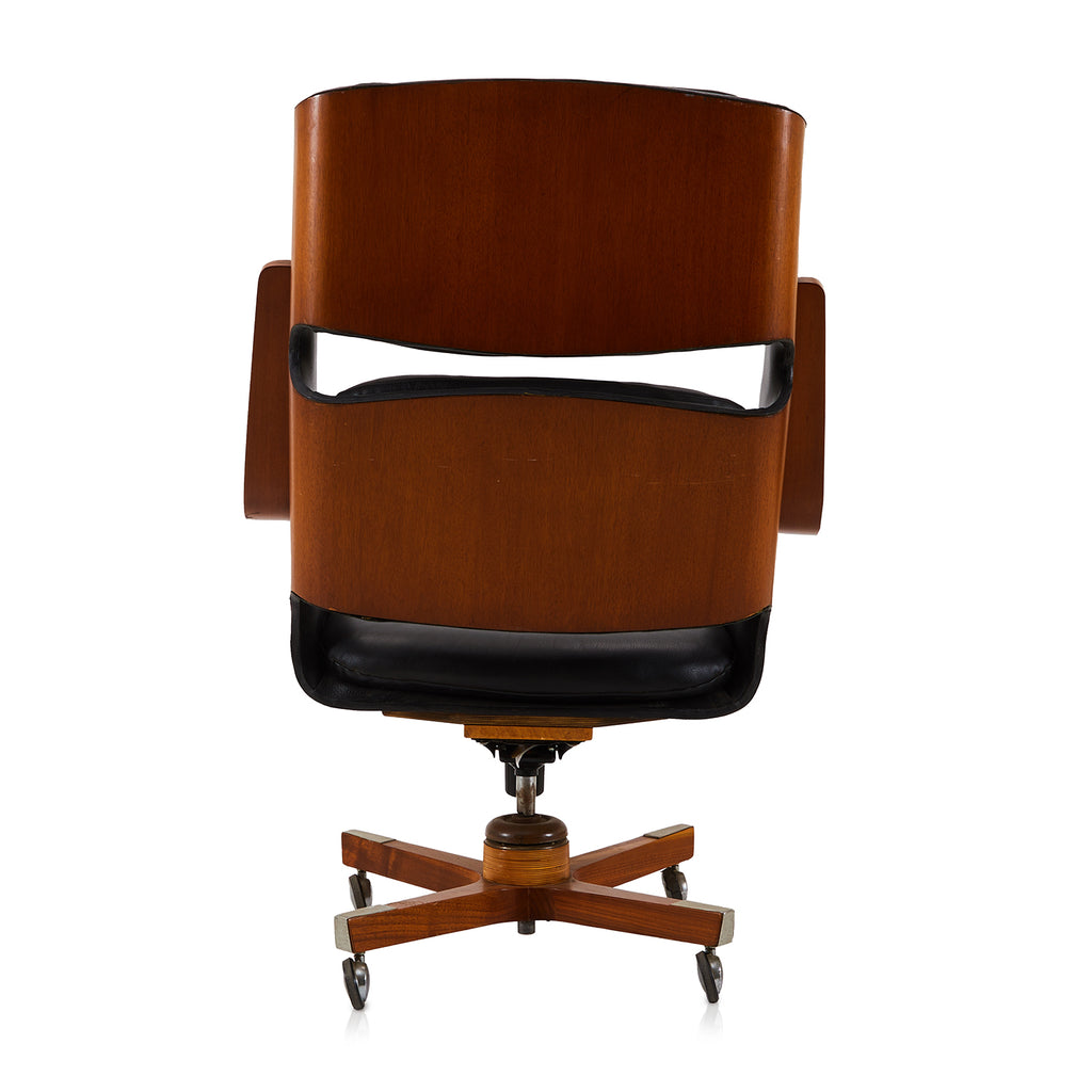 Black Leather & Bentwood Segmented Executive Chair