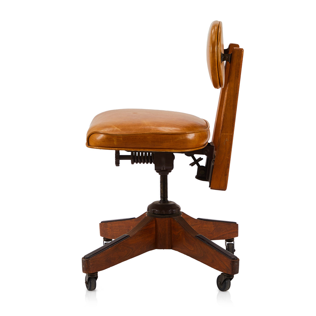 Brown Camel Leather Antique Rolling Desk Chair